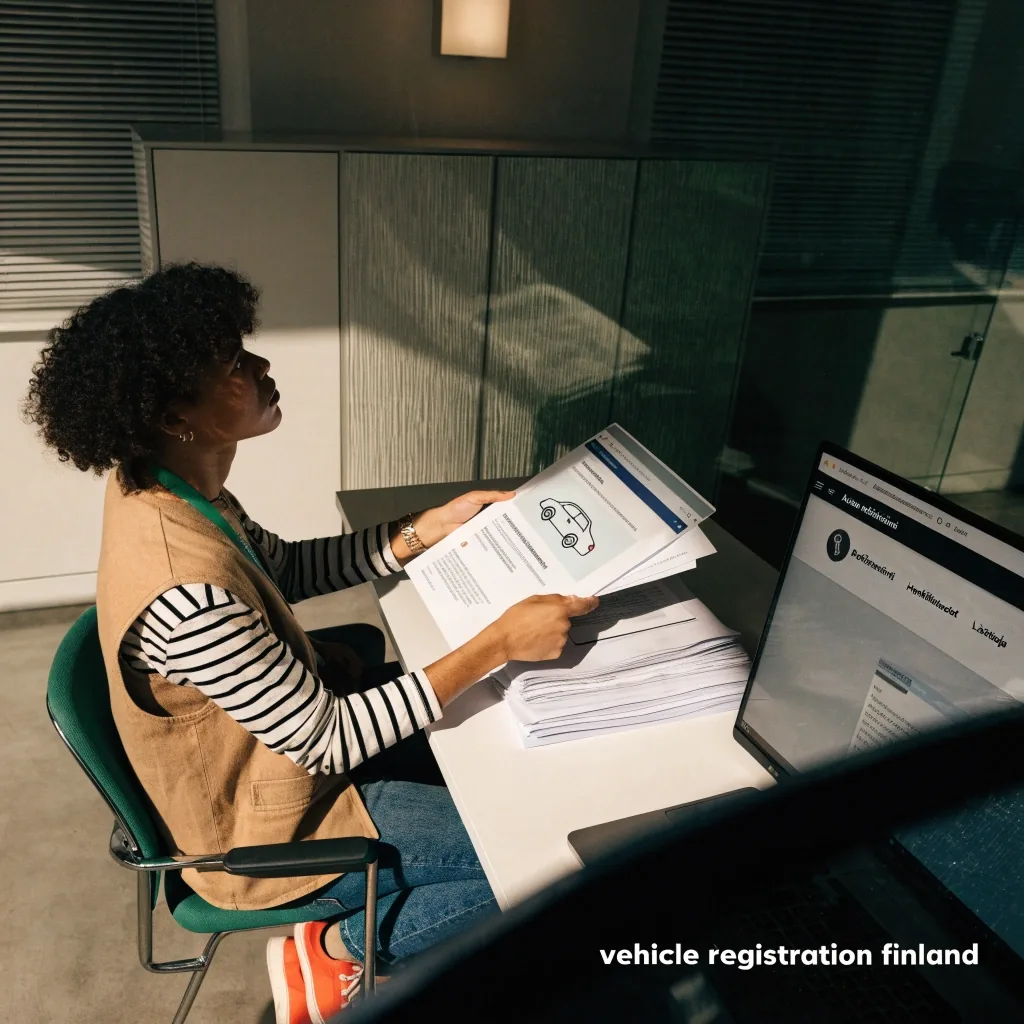 Autoilija tien varrella matkalla hoitamaan rekisteröintiasiaa